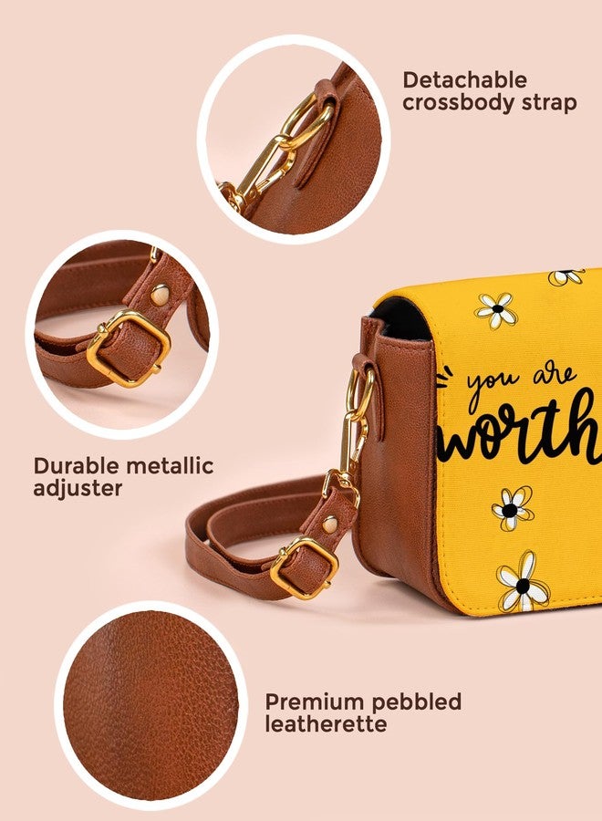 Kalankit Sling Bag for Woman | Stylish Vegan Leather Crossbody Bags for Women | Lightweight Side Bag & Shoulder Bag for Woman, Everyday Sling Bags & Birthday Gifts for Women | You Are Worthy - Image 5